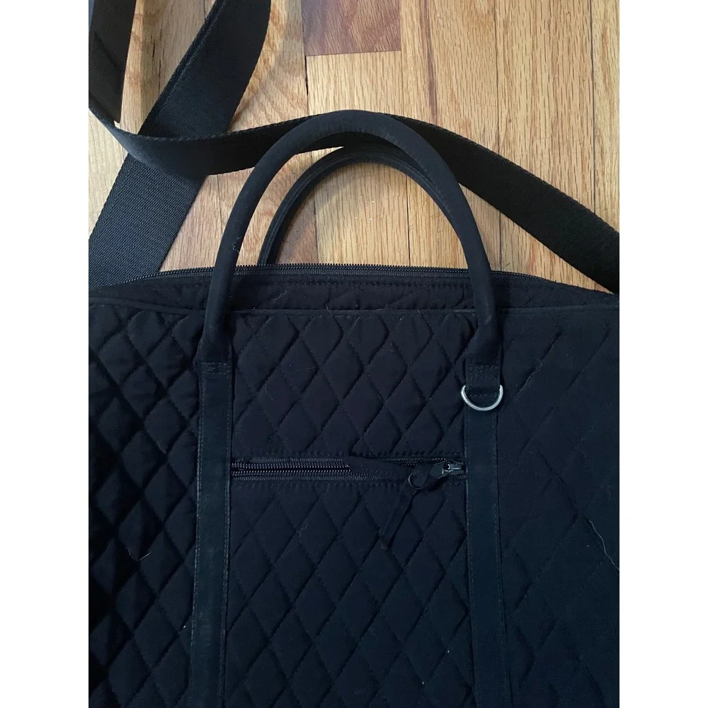 Vera Bradley Black Quilted Laptop Bag Work Travel‎ Carry On Shoulder Bag 11 X 15